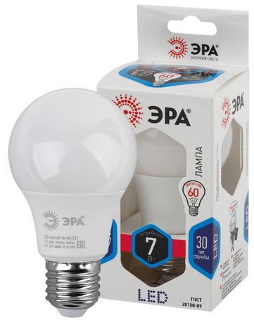 Лампа светодиодная LED A60-7W-840-E27 Лампы СВЕТОДИОДНЫЕ СТАНДАРТ ЭРА (диод, груша, 7Вт, нейтр, E27) | Б0029820