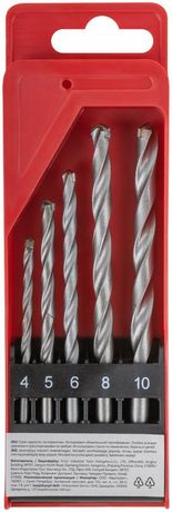 Набор сверл победитовых ударных 4; 5; 6; 8; 10мм цилиндрический хвостовик (5 предметов) КУРС 34580
