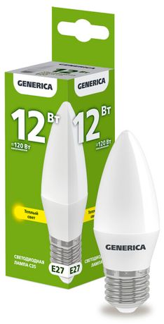 Лампа светодиодная C35 свеча 12Вт 230В 3000К E27 | LL-C35-12-230-30-E27-G GENERICA IEK
