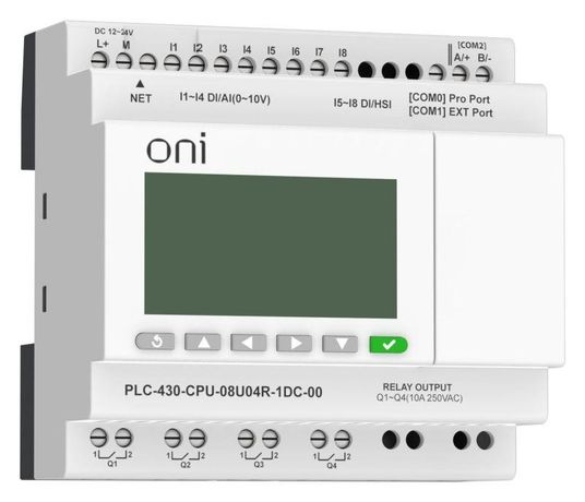 Модуль ЦПУ ПЛК 430 4 DI UI (0-10В/DI) RO 24В DC с Ethernet портом экраном ONI PLC-430-CPU-08U04R-1DC-00 IEK