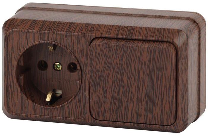 Блок розетка с выключателем Intro Quadro 2-701-10 горизонтальный 10(16)А-250В, IP20, ОУ, венге | Б0053868 ЭРА