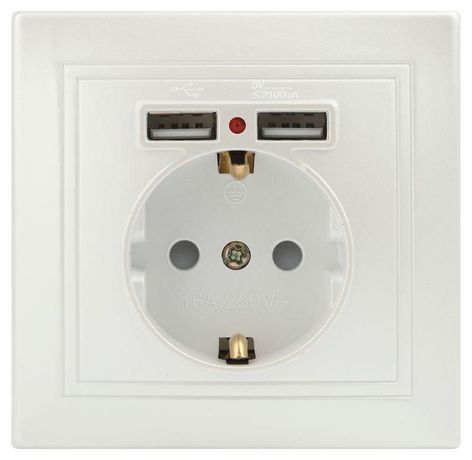 Розетка Intro Plano 1-410-06 с заземлением 2P+E Schuko со шторками, 16А-250В + 2хUSB 5В-2,1А, IP20, СУ, перламутр | Б0053947 ЭРА