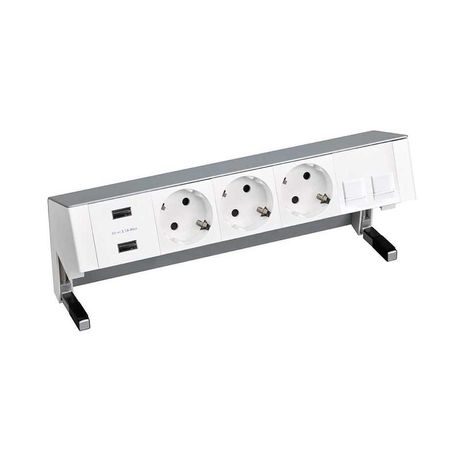 Блок розеточный настольный Simon 400 3х2P+E 2хUSB зарядное устройство адаптер для 2хRJ45 моноблок алюм. 42523020-133