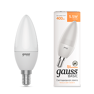 Лампа светодиодная Basic Свеча 5,5W 400lm 3000K E14 LED 1/10/100 | 1033116 Gauss