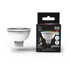 Лампа светодиодная LED 6 Вт 440 лм RGBW софит MR16 GU5.3 AC 220В и диммирование от пульта Black - 101105406 Gauss