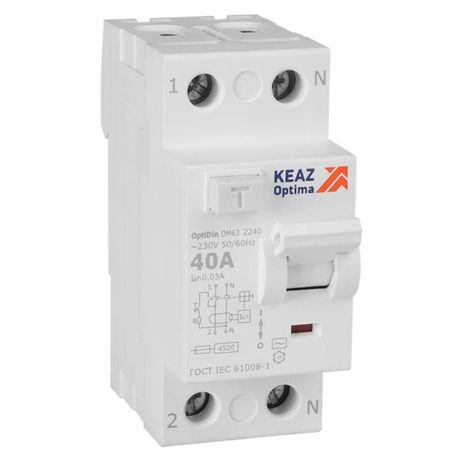 Выключатель дифференциального тока (УЗО) без защиты от сверхтоков 2П 40А 30мА AС 4,5кА OptiDin DM63-2240-AC-4,5-УХЛ4 - 343889 КЭАЗ