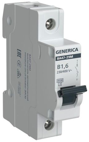 Автоматический выключатель ВА47-29М 1P 1,6А 4,5кА B GENERICA - MVA21-1-D16-B-G IEK IEK арт. MVA21-1-D16-B-G