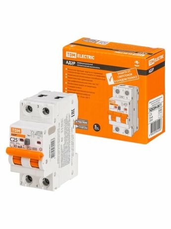 Выключатель автоматический диффренциального тока АД2P 2Р С25 30мА 6кА тип АС | SQ0204-0611 TDM