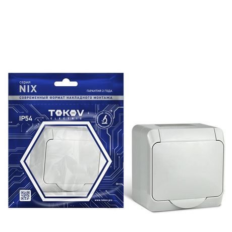 Розетка 1-м ОП Nix 16А IP54 250В с заземл. крышкой сер. TOKOV ELECTRIC TKE-NX-R1Z-C06-IP54