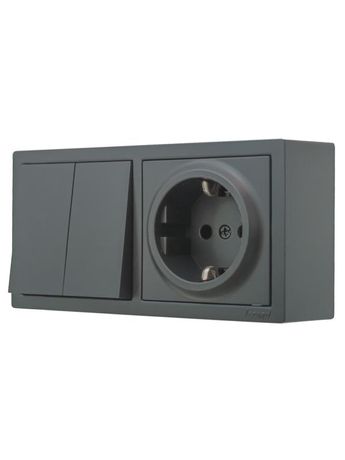 Блок выключатель-розетка LETO 2-кл, 16А, графит LEZARD арт. 752-3400-170BKP