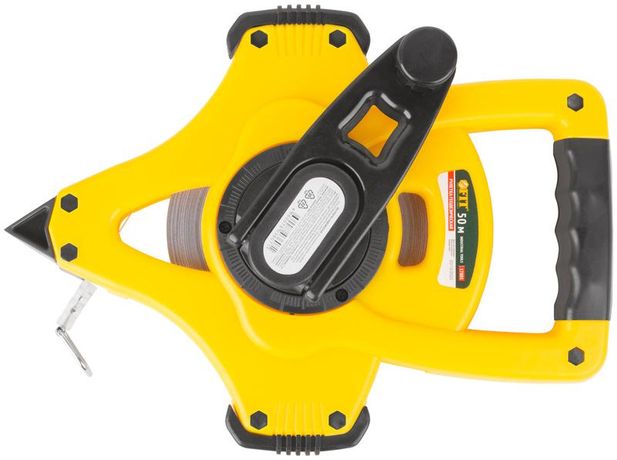 Рулетка геодезическая 50м стальная лента открытый пластик. корпус ускоренная перемотка прорезиненный ручка FIT 17805 РОС