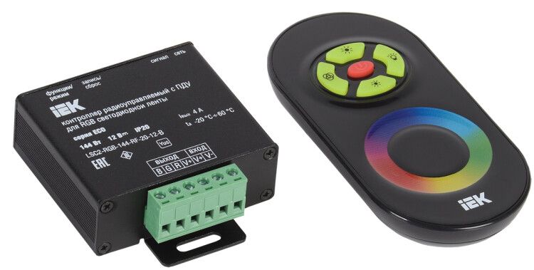 Контроллер с ПДУ радио RGB 3 канала 12В 4А 144Вт черный | LSC1-RGB-144-RF-20-12-B IEK