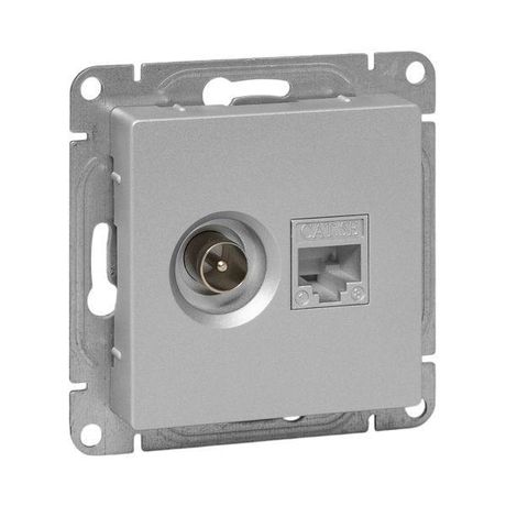 Механизм розетки TV+RJ45 (cat5), алюминий Эпика EKF | UP1-SOA-TV+RJ