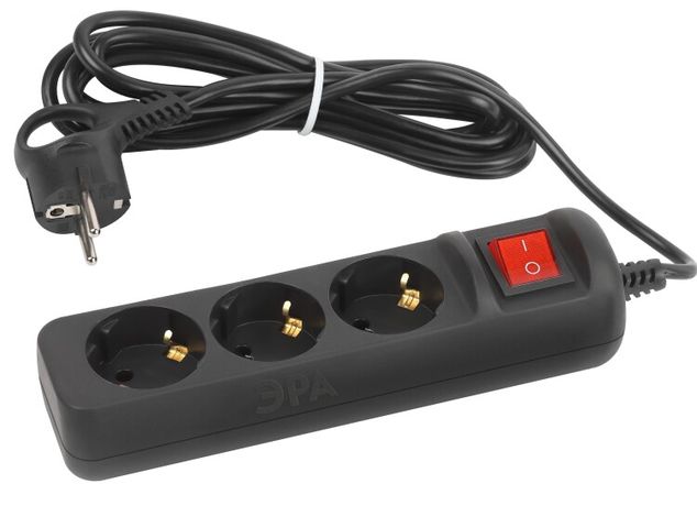 Удлинитель электрический UX-3es-3m-B с заземлением выключателем 3 розетки м ПВС 3x0,75мм2 10А черный | Б0057728 ЭРА