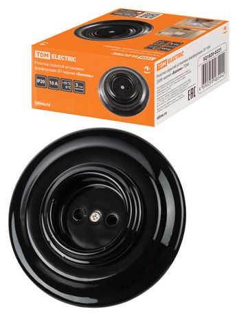 Розетка скрытой установки фарфоровая 2П 10А 250В черная «Болонь» | SQ1820-0221 TDM