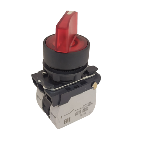 Переключатель КПЕ1110РЛ-220В-красный-1но+0нз-ручка-фикс-2поз-индикатор-IP40 | 354424 КЭАЗ