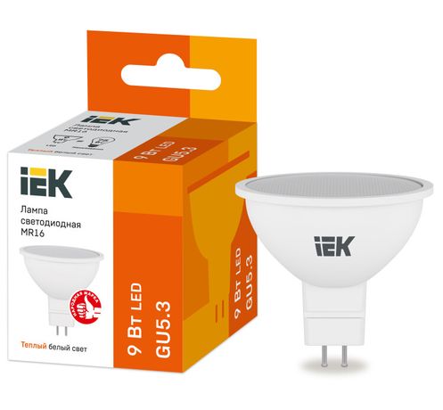 Лампа светодиодная LED MR16 софит 9Вт 230В 3000К GU5.3 | LLE-MR16-9-230-30-GU5 IEK