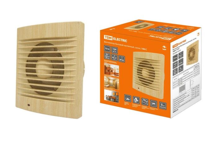 Вентилятор бытовой настенный, 100 С "ЭКО" (сосна) | SQ1807-0101 TDM