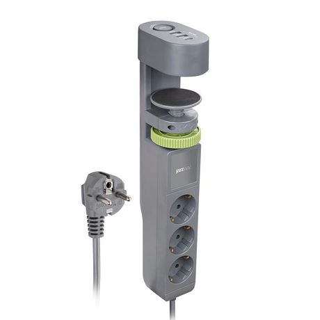 Удлинитель 3х1.5м на струбцине с заземл. выкл. 3 USB выхода (2А+1С) IP20 ПВС 3х1 ETD-03U-150-gy (3х1.5) сер. JAZZway 5059559