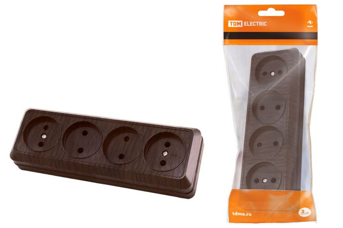 Розетка 4-х местная горизонтальная 2П открытой установки IP20 10A бук "Ладога" | SQ1801-0328 TDM