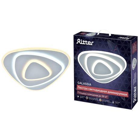 Люстра светодиодная GALASSIA 110Вт 2700К+6400К/4200К/6400К+2700К 470х460х55мм 36кв.м ДУ 3 режима диммир. бел. Ritter 51584 9 REV