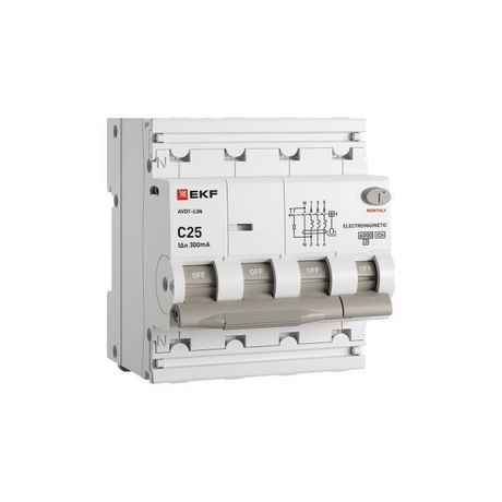 Выключатель автоматический дифференциального тока 4п (3P+N) C 25А 300мА тип A 6кА АВДТ-63N электромеханич. PROxima EKF D63N46MA25C300