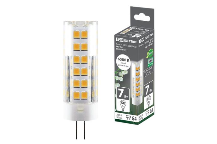 Лампа светодиодная G4-7 Вт-230 В-6500 К, SMD, 18,5x57 мм | SQ0340-0221 TDM