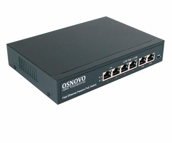 Коммутатор PoE Passive 6 портов 4 порта 10/100 Base-T 2х10/100 Uplink до 30Вт на порт SW-20600/A(80W) OSNOVO 1000634494