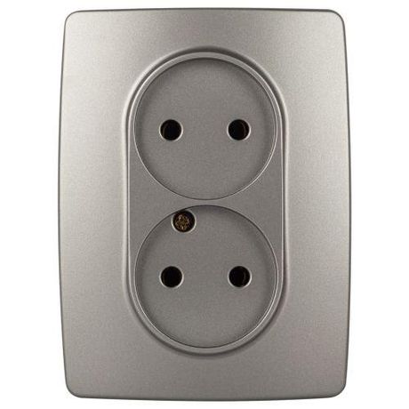 Розетка однофазная двойная скрытого монтажа, в рамку с заземлением без шторок титан 16А 250В IP20 автоматические (безвинтовые) зажимы 12-2107-16 Эра 12 - Б0065644