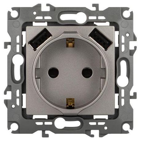 Розетка однофазная скрытого монтажа, в рамку с заземлением со шторками титан 16А 250В IP20 винтовые зажимы 12-4109-16 Эра 12 - Б0065729