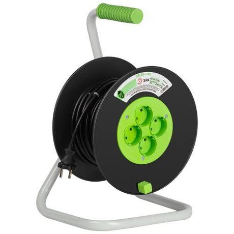 Удлинитель силовой ЭРА GREEN LINE KAT-2x1.5-20m Greenline на катушке пластик 4 розетки без заземления 20м ПВС 2x1.5мм2 | Б0065106