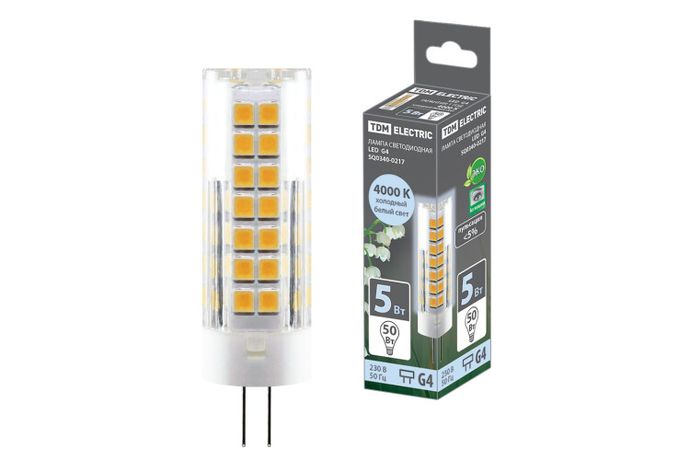 Лампа светодиодная G4-5 Вт-230 В-4000 К, SMD, 16x55 мм | SQ0340-0217 TDM