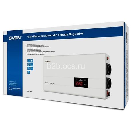 Стабилизатор AVR SLIM-2000 LCD релейный 1200Вт 2000В.А 140-260В функция "пауза" 1 евророзетка 2.9кг SVEN 1000423527