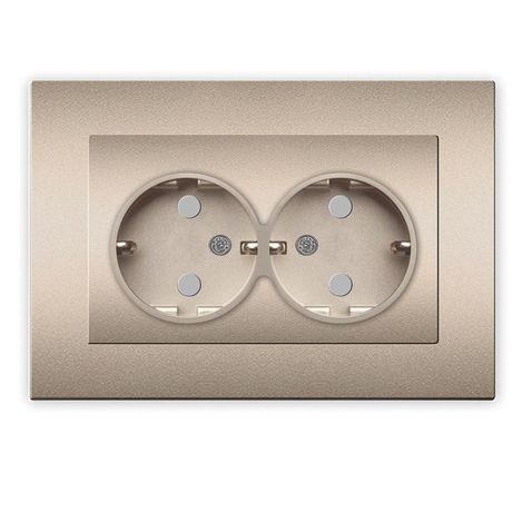 Розетка двухместная UNIVersal серия Афина с/з, с/у, з/ш 16А, 220В, шампань (еврослот), механизм - A0050-Br Союз