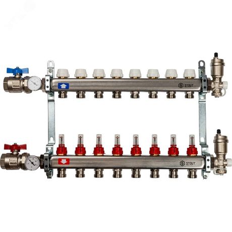 Коллектор из нержавеющей стали в сборе с расходомерами 8 вых. - SMS 0907 000008 STOUT RG008P0RN7O15V
