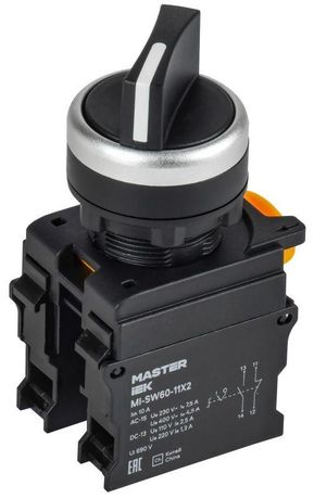 Переключатель 2 полож. 1NO+1NC чёрный MASTER | MI-SW60-11X2-3-24-2-K02 IEK