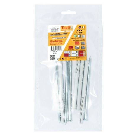 Дюбель фасадн. c шурупом потайн. гол с шлицем TORX 8x140 (4 шт) - пакет | 147668 Tecfi