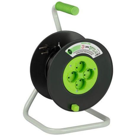 Удлинитель силовой ЭРА GREEN LINE KAT-2x0.75-15m Greenline на катушке пластик 4 розетки без заземления 15м ПВС 2x0.75мм2 | Б0065052