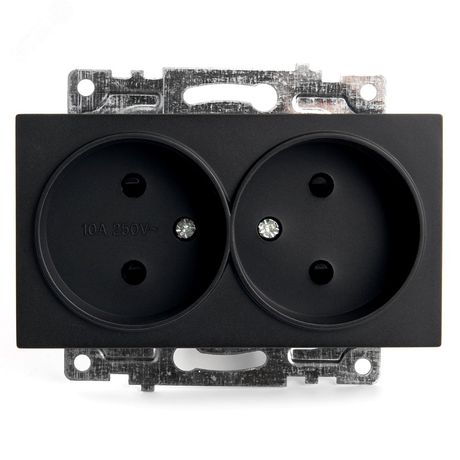 Розетка 2-местная с защитной шторкой (механизм) б/з, 250В, 10А, серия Катрин, GLS10-7113-05, черный | 39611 STEKKER FERON