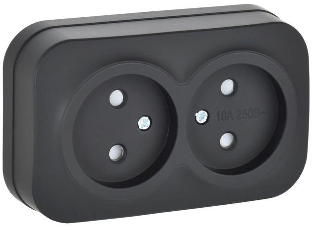 Розетка 2-м ОП GLORY РСш22-2-ХЧм 10А без заземл. защ. шторки черн. матов. IEK ERH23-K02M-10