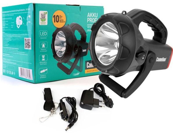 Фонарь аккумуляторный 2931R2 LED CREE 10Вт аккум. 4В 4А.ч 220В/12В карбон (кор.) Camelion 11459