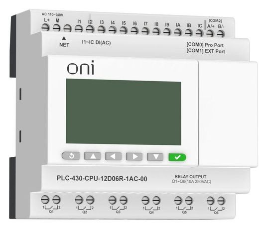 Модуль ЦПУ ПЛК 430 12 DI 6 RO 220В AC с Ethernet портом экраном ONI PLC-430-CPU-12D06R-1AC-00 IEK