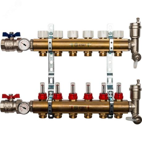Коллекторная группа латунная 1' на 6 выходов со встроенными расходомерами - SMB 0473 000006 STOUT RG008P0SN32H84