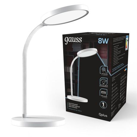 Светильник светодиодный настольный Qplus 8Вт 4000К 500лм 5В с USB-разъемом диммир. бел. GAUSS GT5031