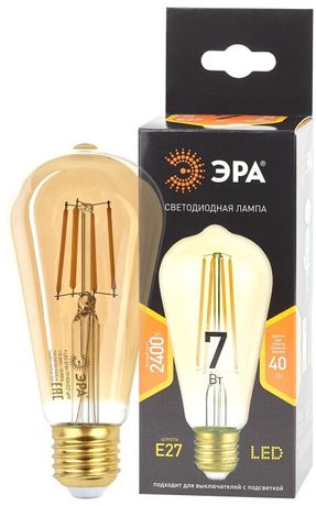Лампа светодиодная филаментная F-LED ST64-7W-824-E27 gold (филамент, зол, 7Вт, тепл, E27) (20/960) ЭРА - Б0047664
