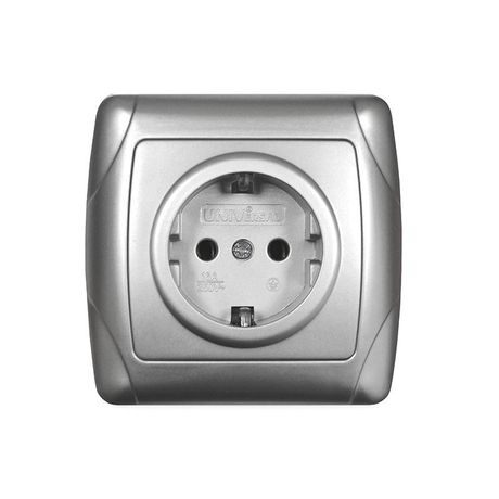 Маргарита розетка одноместная с/з, с/у, 16А, 220В, серебро (еврослот) - М0028-S Союз
