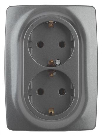 Розетка однофазная двойная скрытого монтажа, в рамку с заземлением со шторками графит 16А 250В IP20 автоматические (безвинтовые) зажимы 12-2108-12 Эра 12 - Б0036448