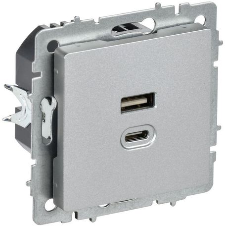 Розетка СП BRITE РЮ11-2-БрА USB A+C 45Вт высокоскор. заряд. алюм. IEK BR-U22-045-K47