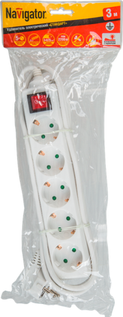 Удлинитель 5х3м с заземл. 10А IP20 71 557 NPE-S-05-300-ESC-3х0.75 3х0.75 выкл. Navigator 71557 19258