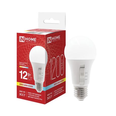 Лампа светодиодная LED-A60-VC 12Вт 3ССТ 3000/4000/6500К E27 1200лм 230В с переключателем на лампе IN HOME 4690612067520 IN HOME арт. 4690612067520